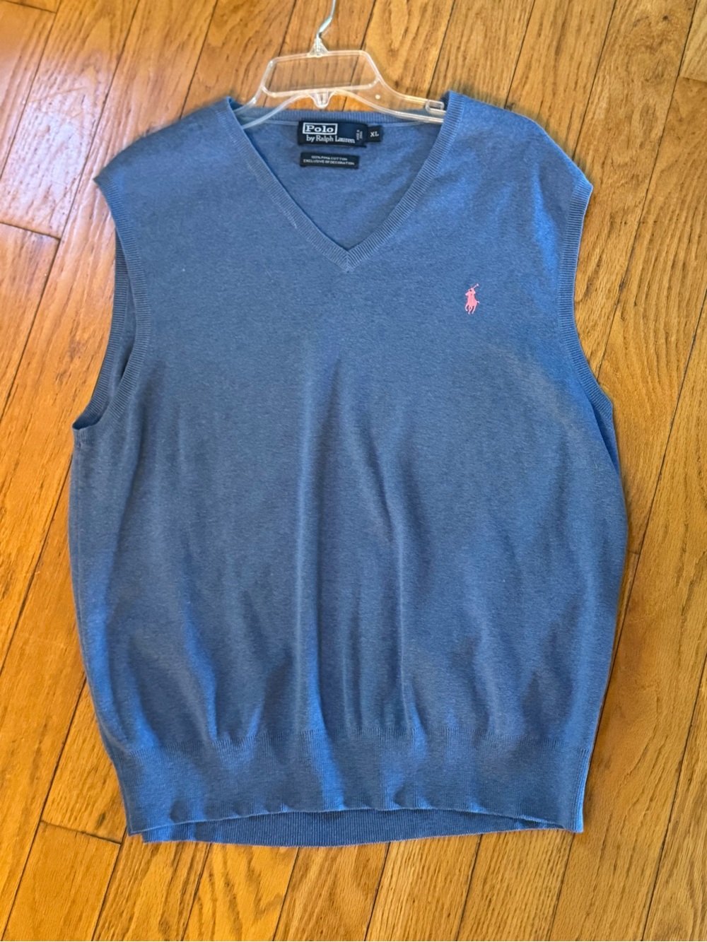 Polo Ralph Lauren Mens Blue Sweater Vest Pink Pony XL Pima Cotton Golf Preppy